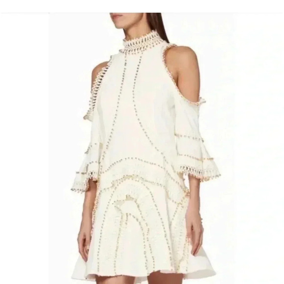 Mackenzie And Me White Beaded Cold Shoulder Dress - Picture 1 of 8